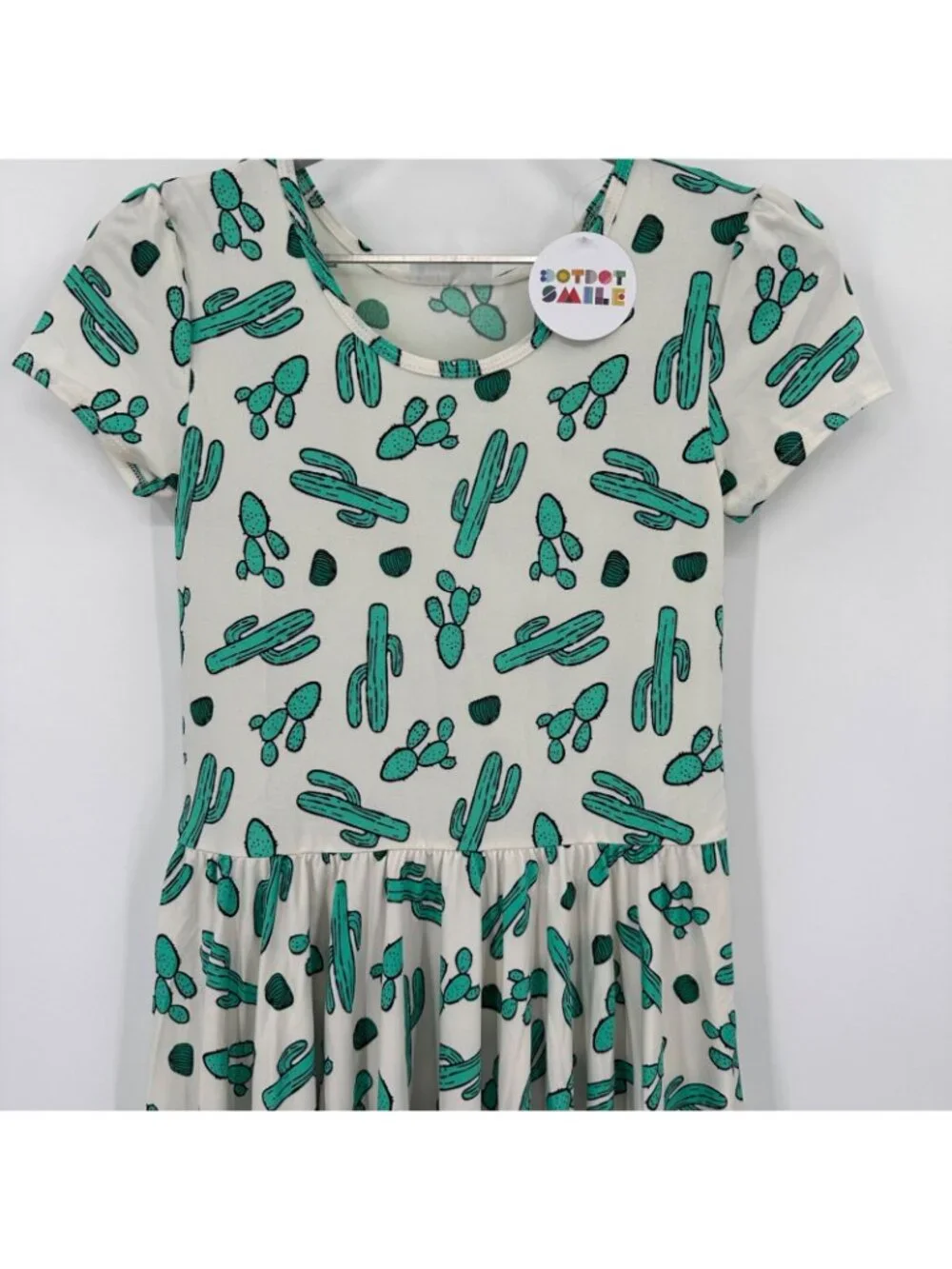 Dot Dot Smile Girl's Cap Sleeve Dress sz 11 Short Sleeve White Cactus Print NWT